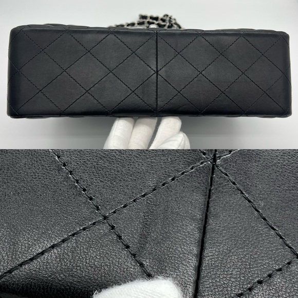 Authentic Chanel classic Black quilted lambskin Jumbo in SHW - Picture 14 of 17